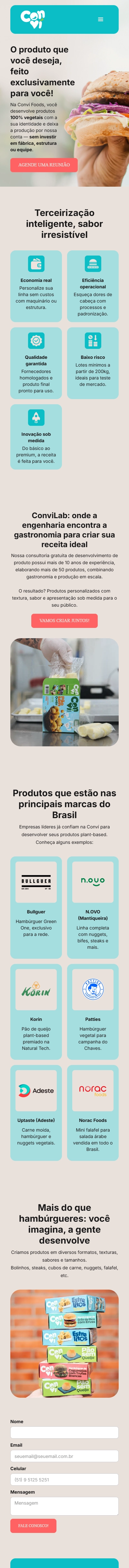 Landing page Convi Foods - versão mobile