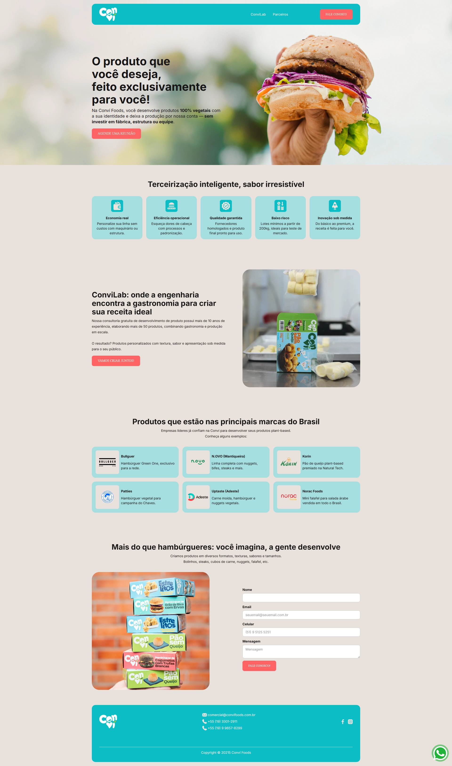 Landing page Convi Foods - versão desktop